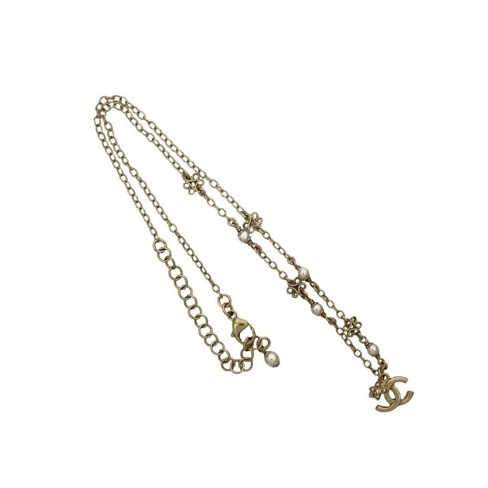 CHANEL Authentic Gold Pearl Logo Necklace - Picture 3 of 4